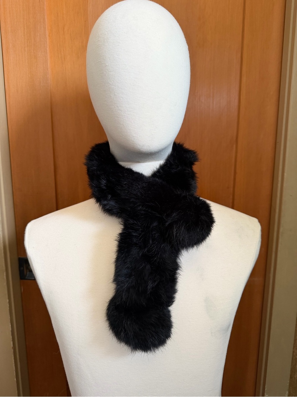 Black Rabbit Fur Scarf Fur Collar 30” inch by 3.3/4” inch